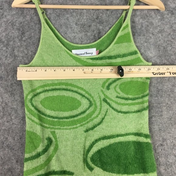 House of Sunny Dress 4 Midi Green Knit Psychedelic Textured Eyelash 60s 90s - Picture 9 of 16